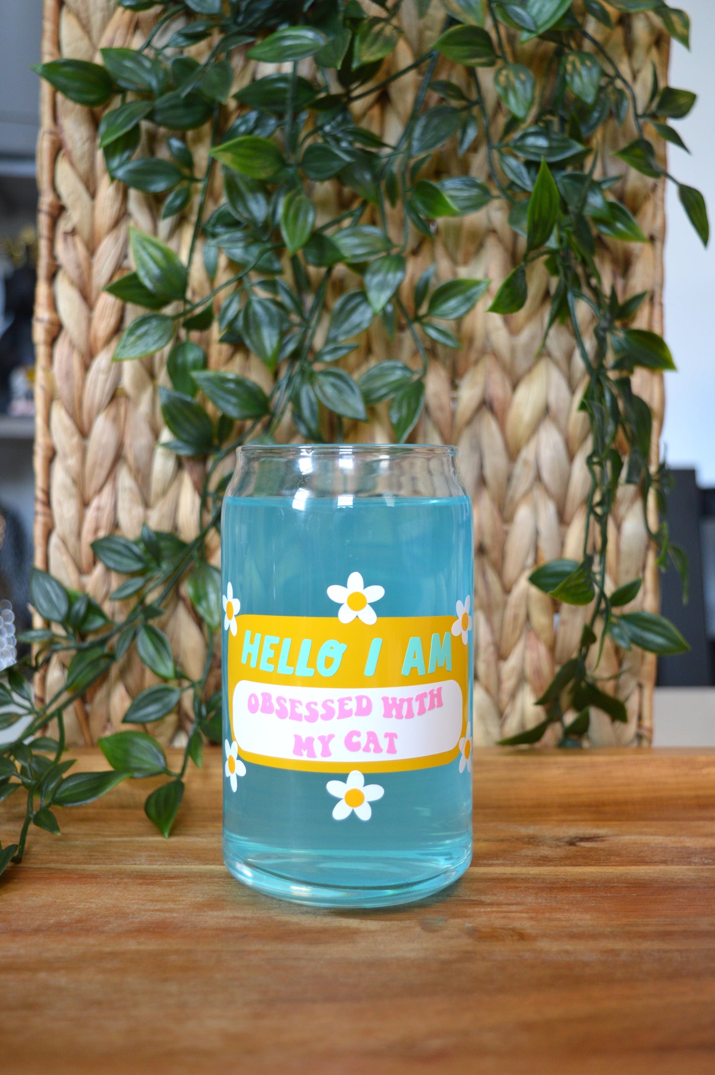 Hello I Am Obsessed With My Cat 16 oz Glass Cup