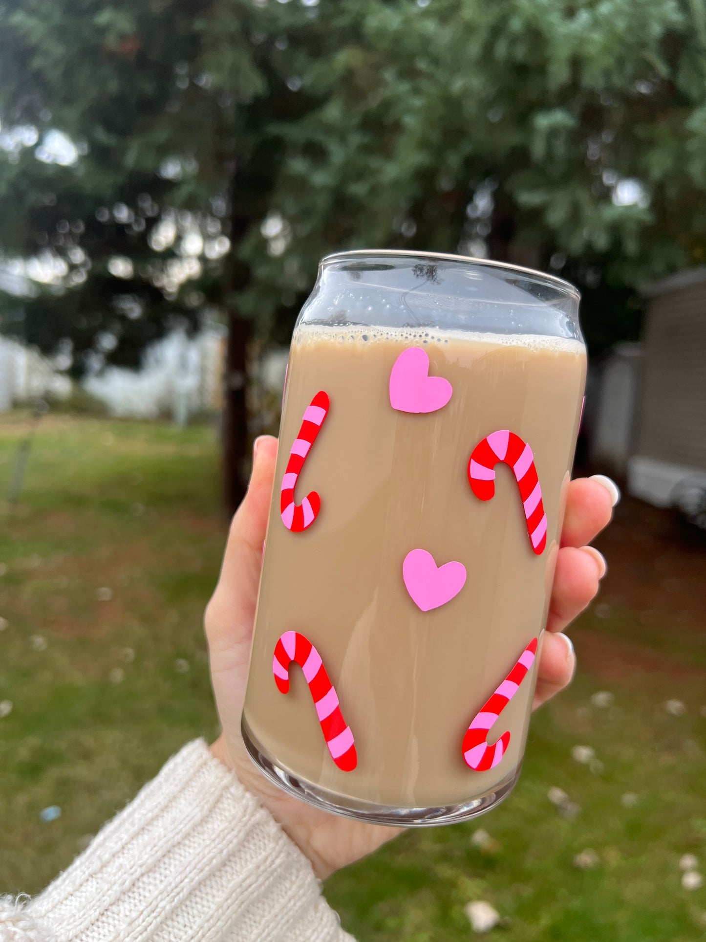 Candy Cane Glass Cup 16 oz