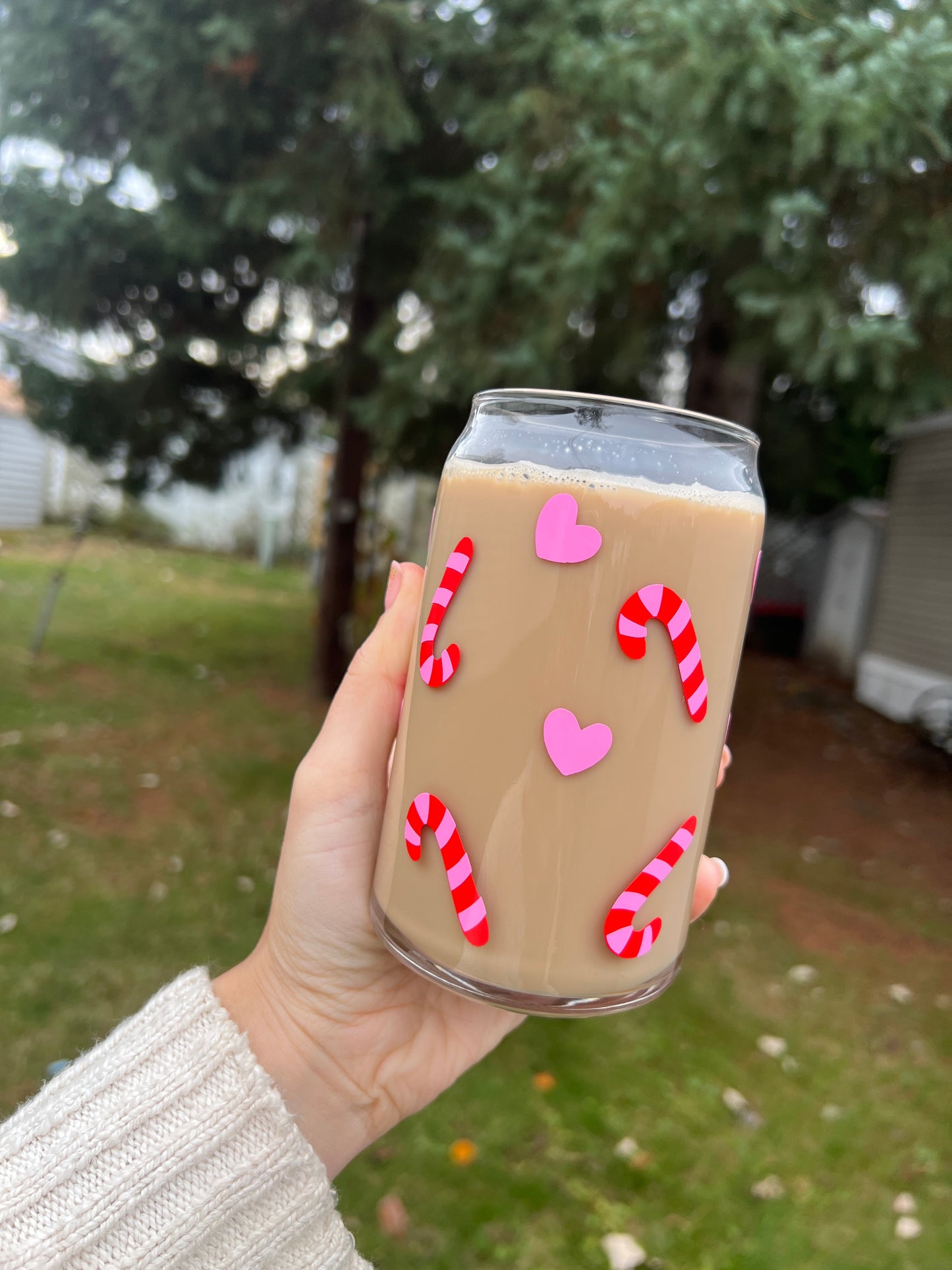 Candy Cane Glass Cup 16 oz