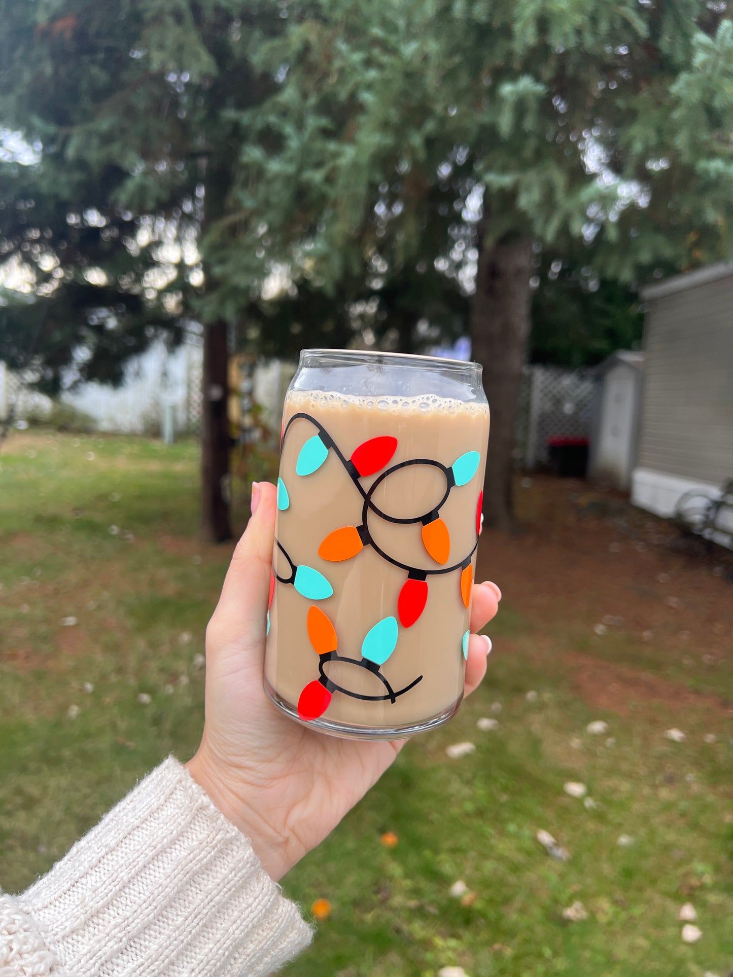 Christmas Lights 16 oz Glass Cup