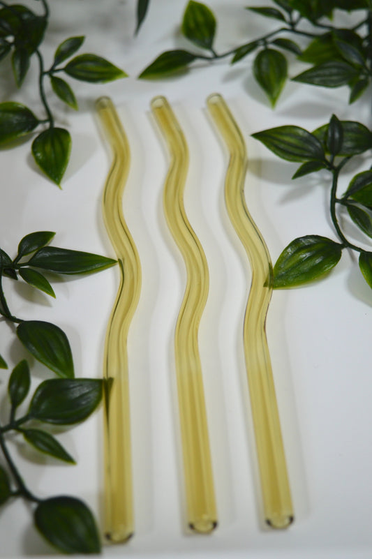 Wavy Yellow Reusable Glass Straw (1 straw)