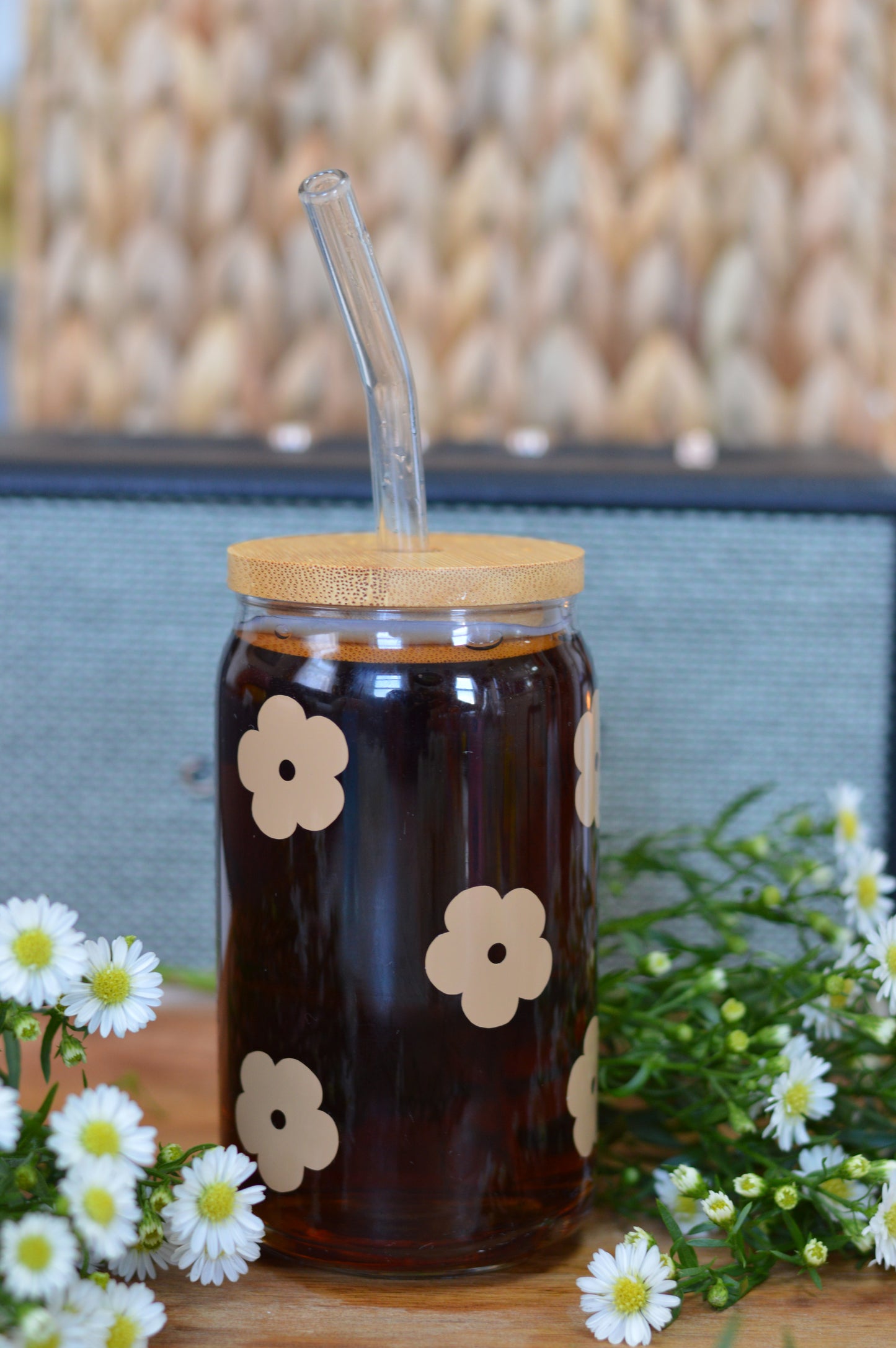 Light Brown Flower Glass Cup