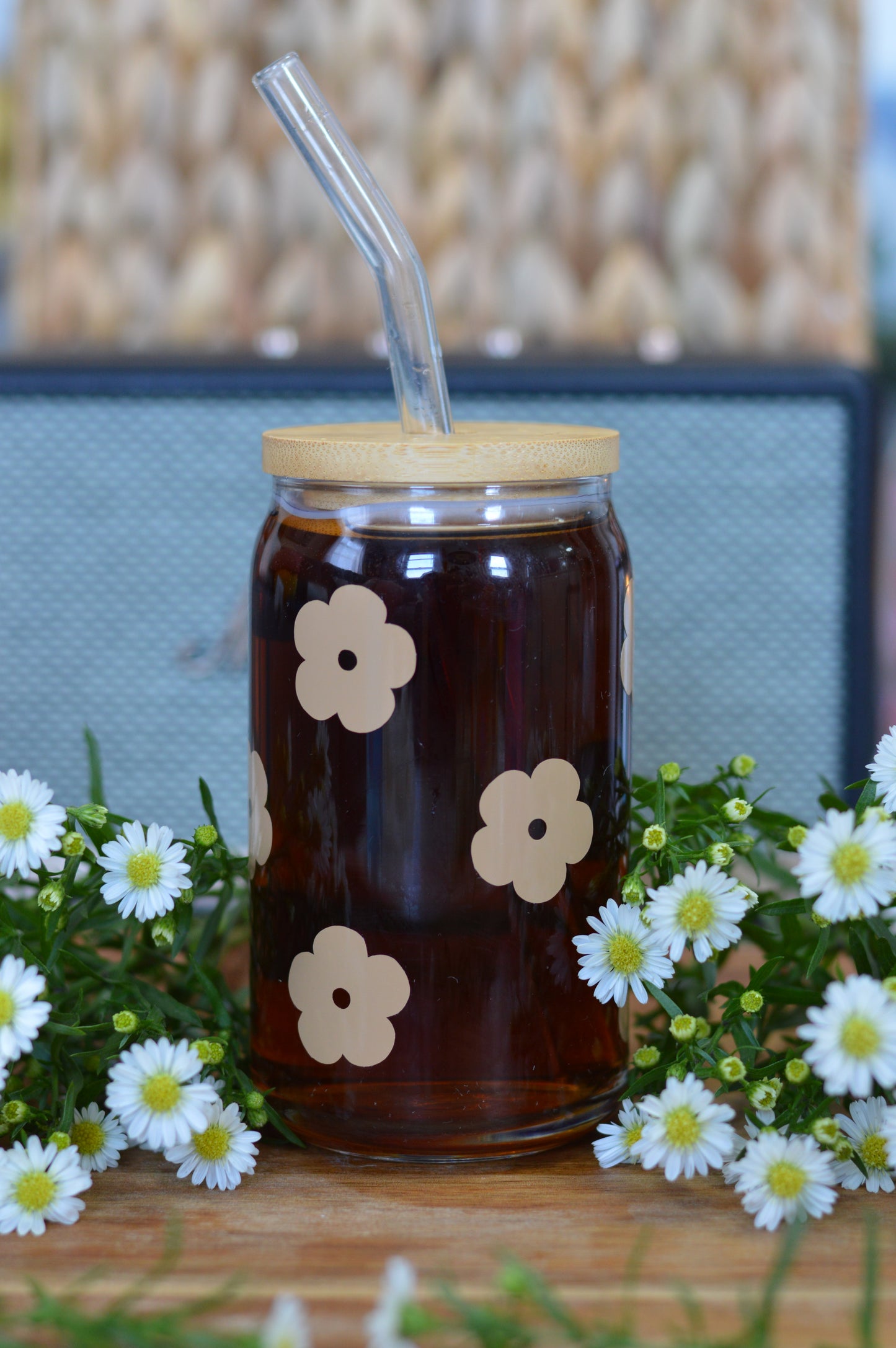 Light Brown Flower Glass Cup