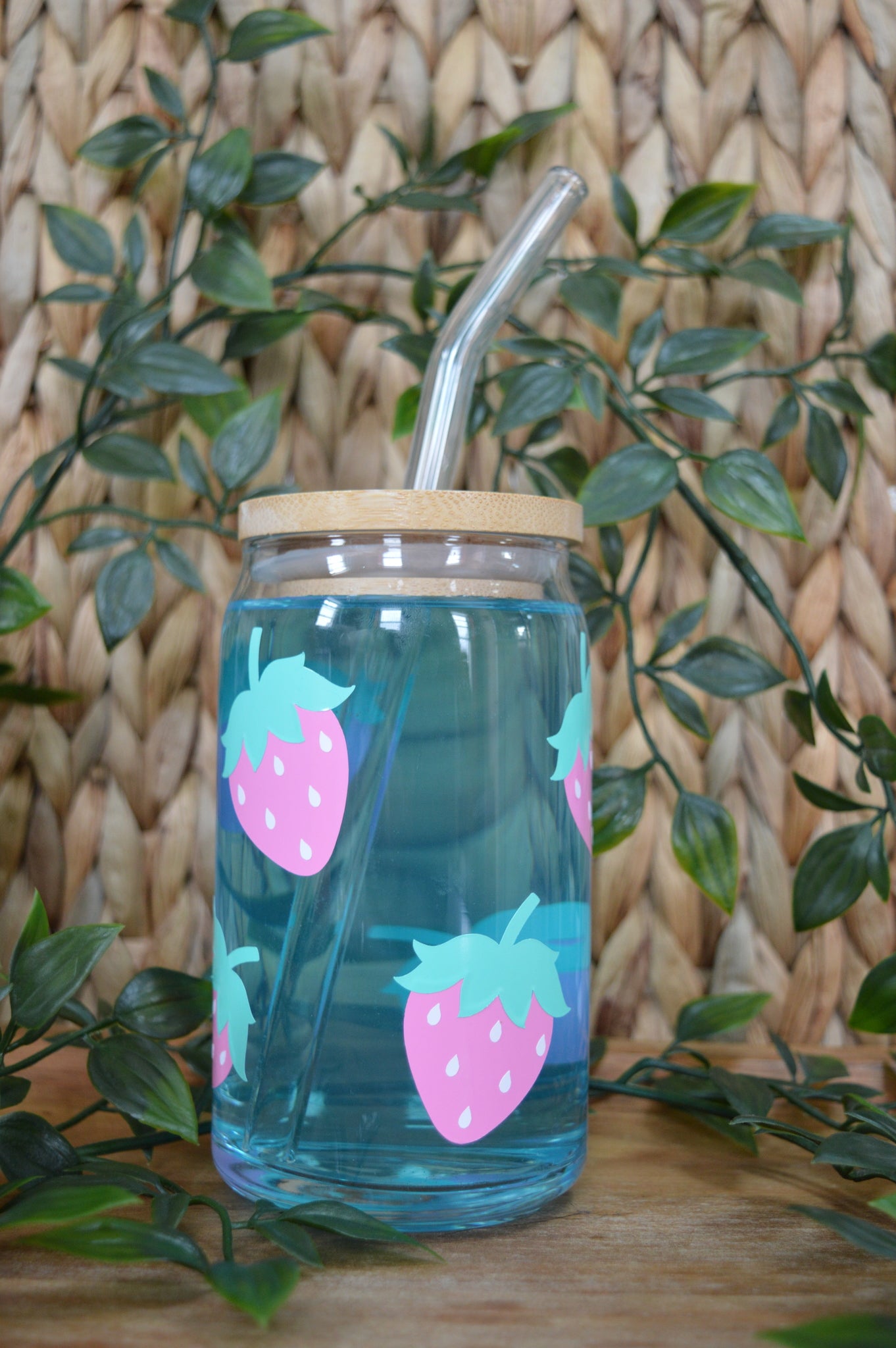 Pink Strawberry Glass Cup