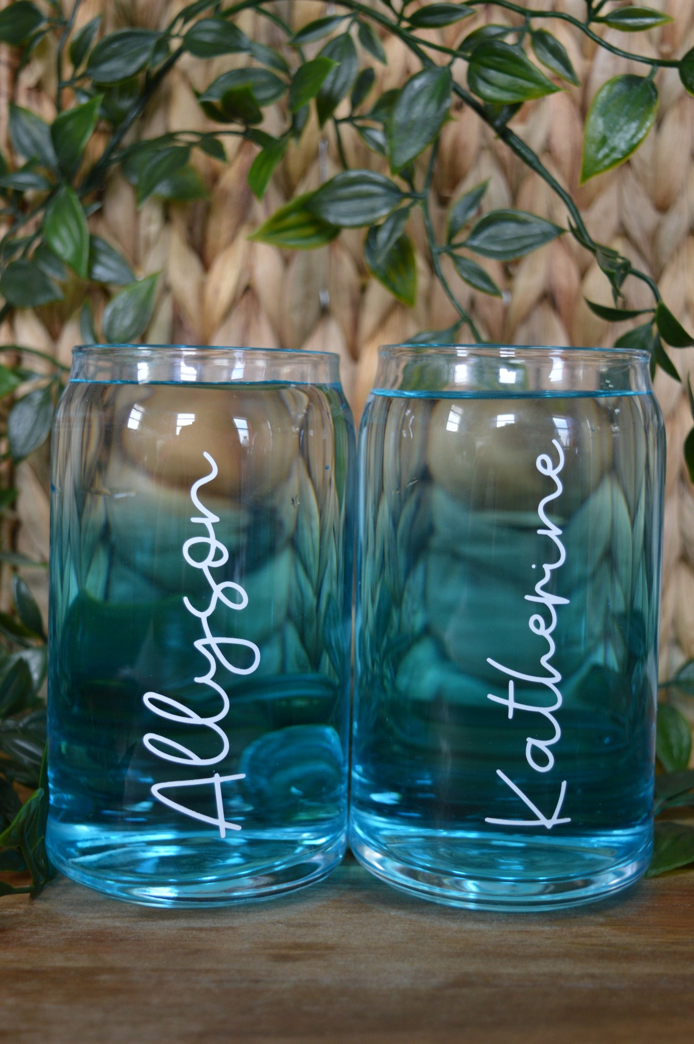 Personalized Glass Can with Name, 16 oz Glass Tumbler with Bamboo