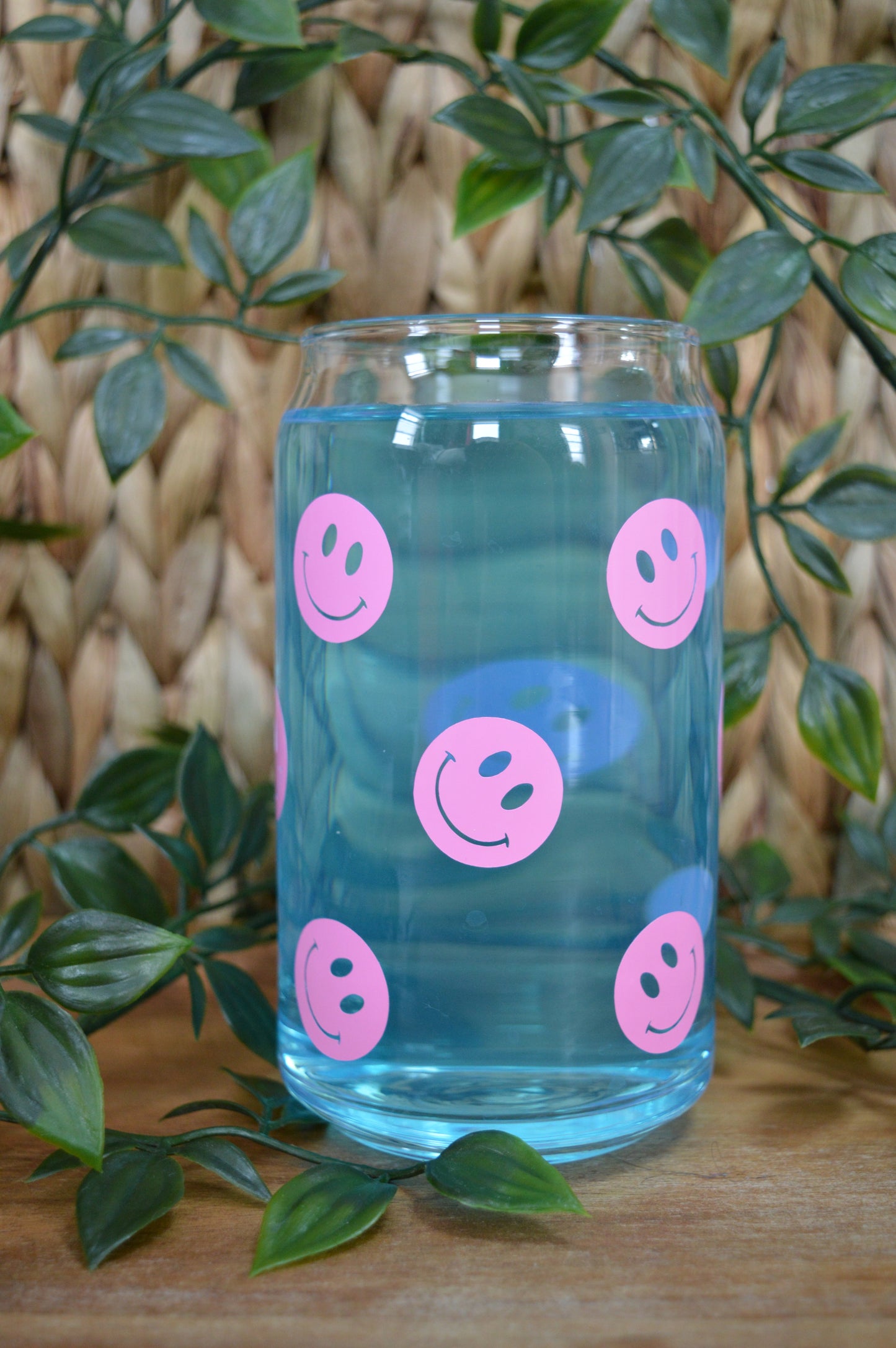 Pink Smiley Face Glass Cup