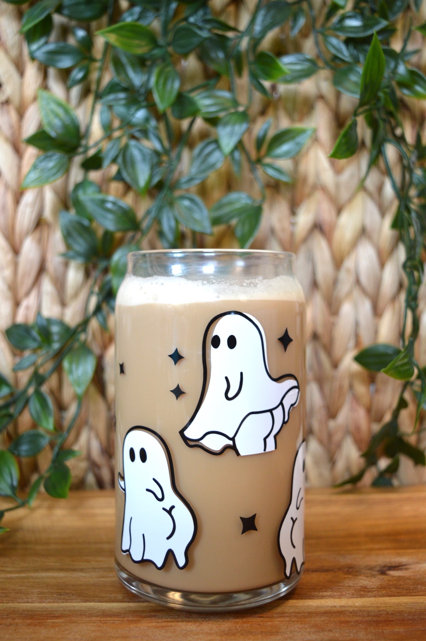 Cute Ghost Glass Cup / Floral Ghost Cup / Halloween Glass Cup