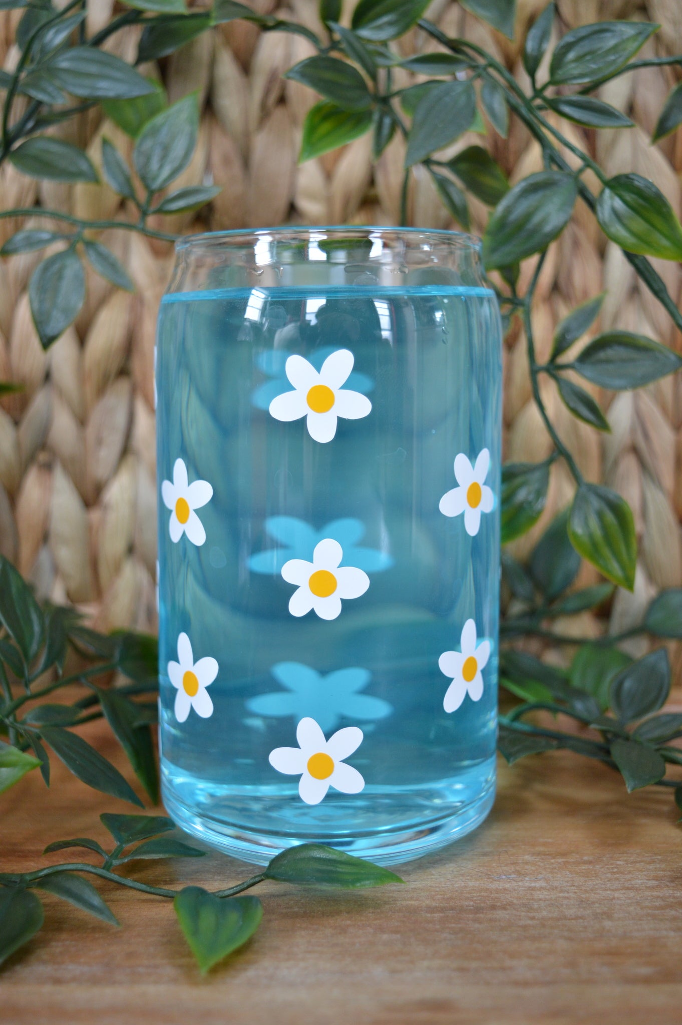 Daisy Cup With Bamboo Lid & Glass Straw